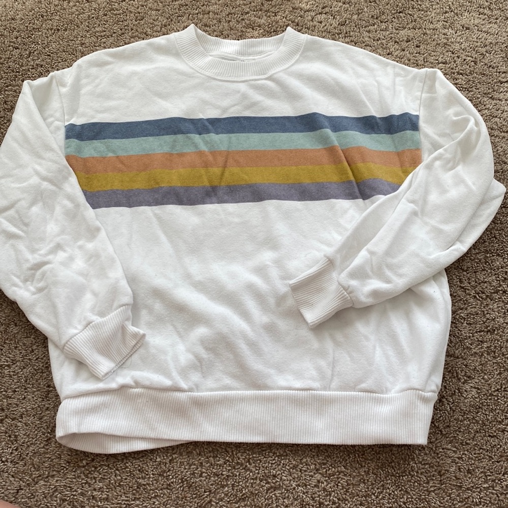 White sweatshirt from American eagle with stripes fits like a small